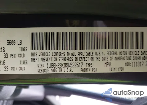 2009 Jeep Liberty Sport from USA, damaged, VIN 1J8GN28K99W522517